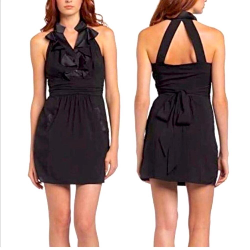 BCBGeneration Black Tuxedo Halter Mini Dress Size 4 Ruffle Bow